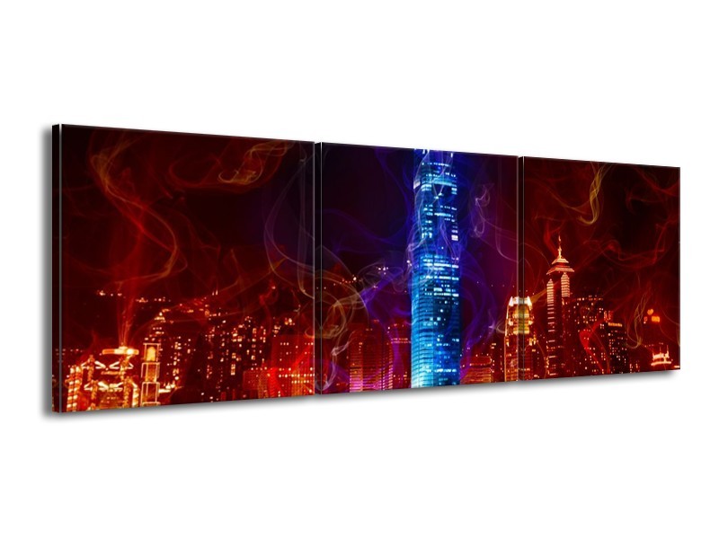 Canvas schilderij Modern | Rood, Blauw, Rood | 150x50cm 3Luik