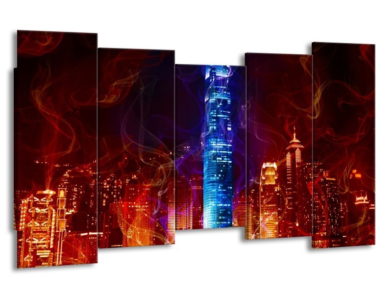 Canvas schilderij Modern | Rood, Blauw, Rood | 150x80cm 5Luik