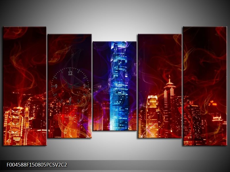 Klok schilderij Modern | Rood, Blauw, Rood | 150x80cm 5Luik