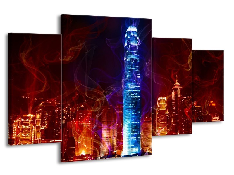 Canvas schilderij Modern | Rood, Blauw, Rood | 160x90cm 4Luik