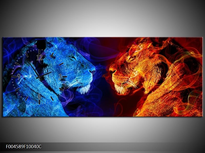 Klok schilderij Leeuw | Rood, Blauw, Rood | 100x40cm 1Luik