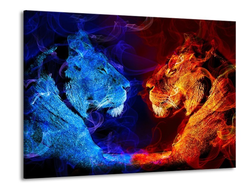 Canvas schilderij Leeuw | Rood, Blauw, Rood | 100x70cm 1Luik