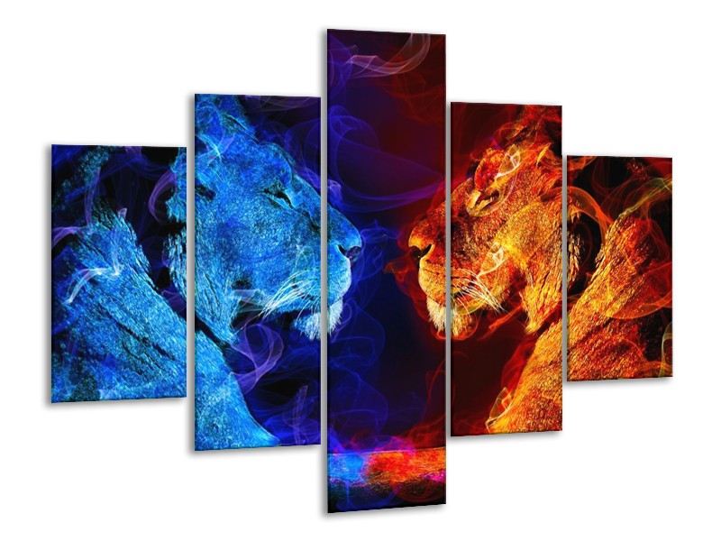 Glas schilderij Leeuw | Rood, Blauw, Rood | 100x70cm 5Luik