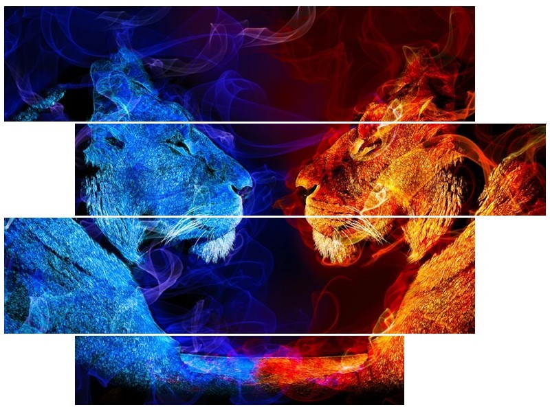 Glas schilderij Leeuw | Rood, Blauw, Rood | 115x85cm 4Luik