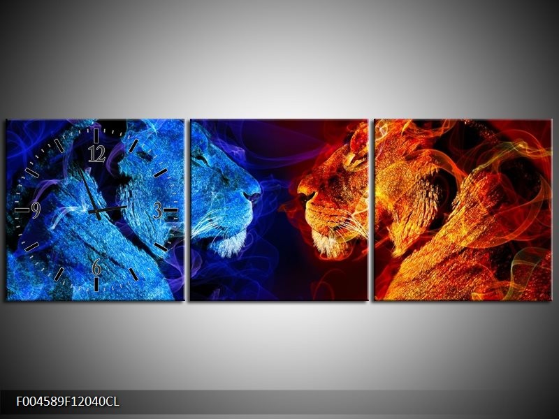 Klok schilderij Leeuw | Rood, Blauw, Rood | 120x40cm 3Luik