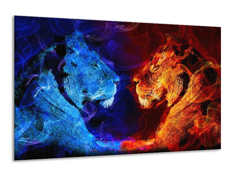 Canvas schilderij Leeuw | Rood, Blauw, Rood | 120x70cm 1Luik