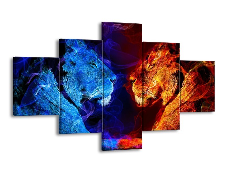 Glas schilderij Leeuw | Rood, Blauw, Rood | 125x70cm 5Luik