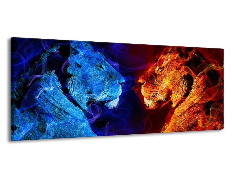 Canvas schilderij Leeuw | Rood, Blauw, Rood | 145x58cm 1Luik