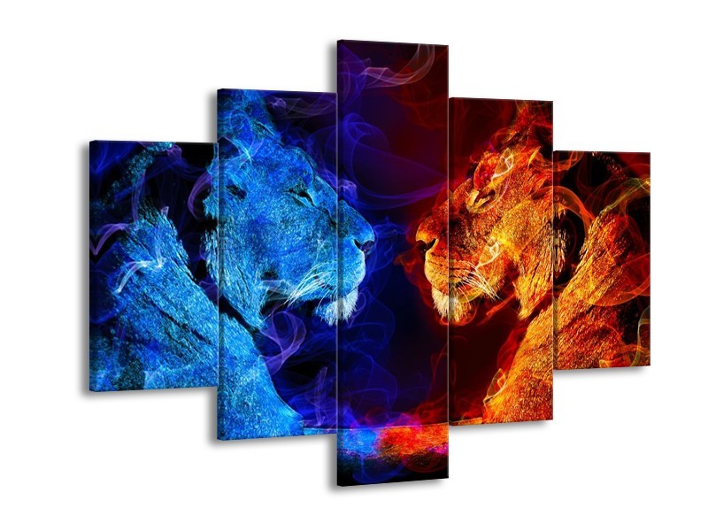 Glas schilderij Leeuw | Rood, Blauw, Rood | 150x105cm 5Luik
