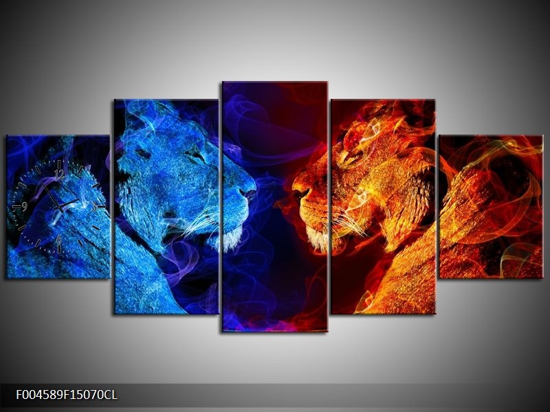 Klok schilderij Leeuw | Rood, Blauw, Rood | 150x70cm 5Luik