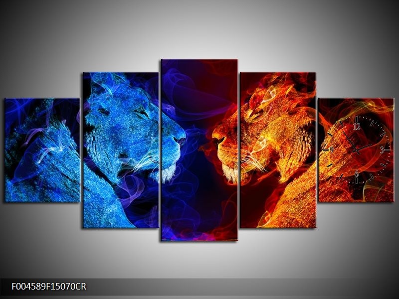 Klok schilderij Leeuw | Rood, Blauw, Rood | 150x70cm 5Luik