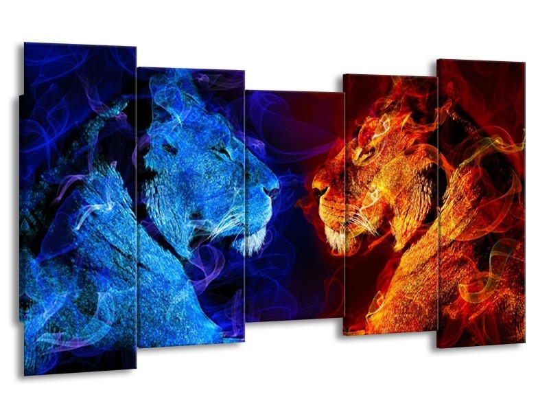 Glas schilderij Leeuw | Rood, Blauw, Rood | 150x80cm 5Luik