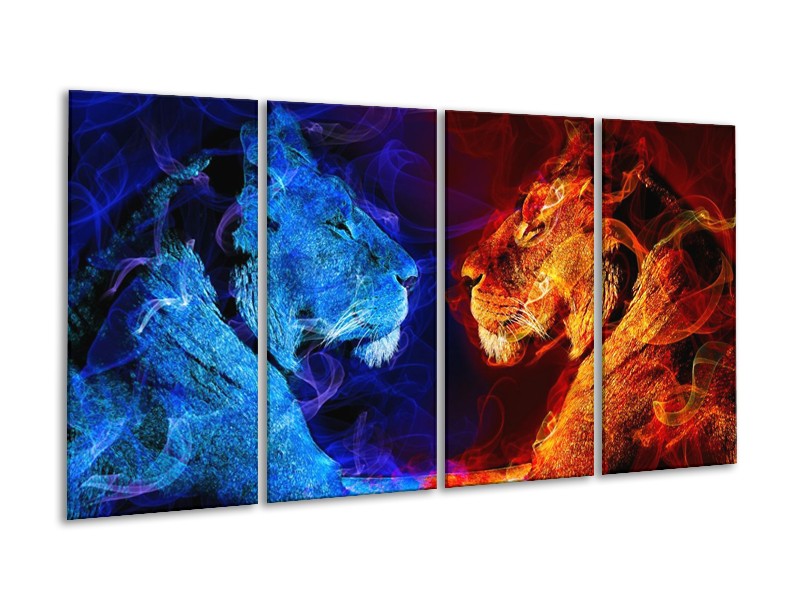 Glas schilderij Leeuw | Rood, Blauw, Rood | 160x80cm 4Luik