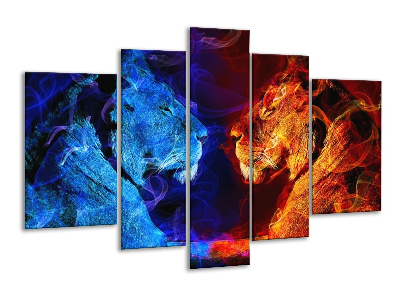 Glas schilderij Leeuw | Rood, Blauw, Rood | 170x100cm 5Luik