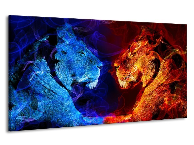 Canvas schilderij Leeuw | Rood, Blauw, Rood | 190x100cm 1Luik