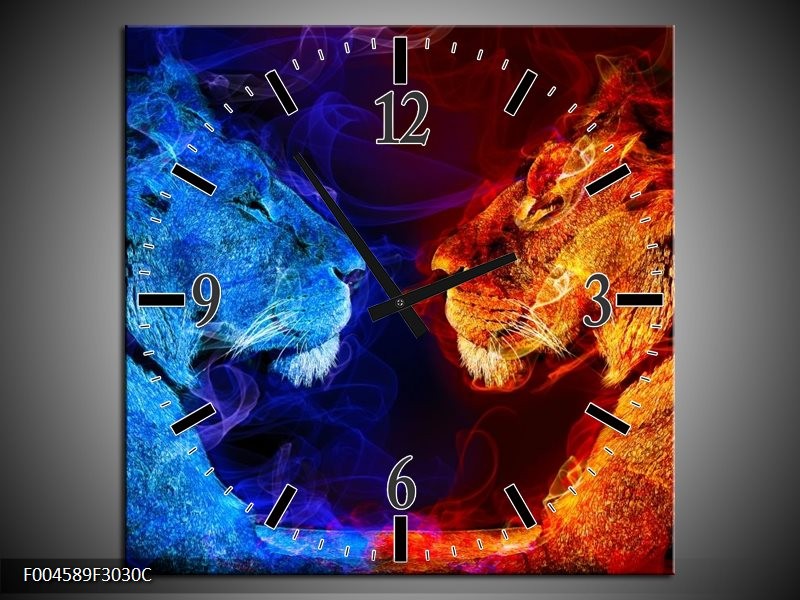 Klok schilderij Leeuw | Rood, Blauw, Rood | 30x30cm 1Luik