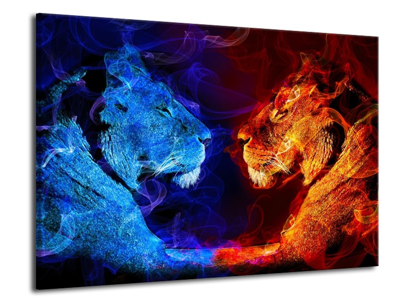 Canvas schilderij Leeuw | Rood, Blauw, Rood | 70x50cm 1Luik