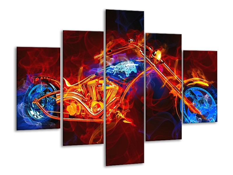 Canvas schilderij Motor | Rood, Blauw, Rood | 100x70cm 5Luik