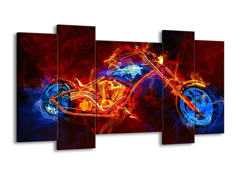 Canvas schilderij Motor | Rood, Blauw, Rood | 120x65 5Luik