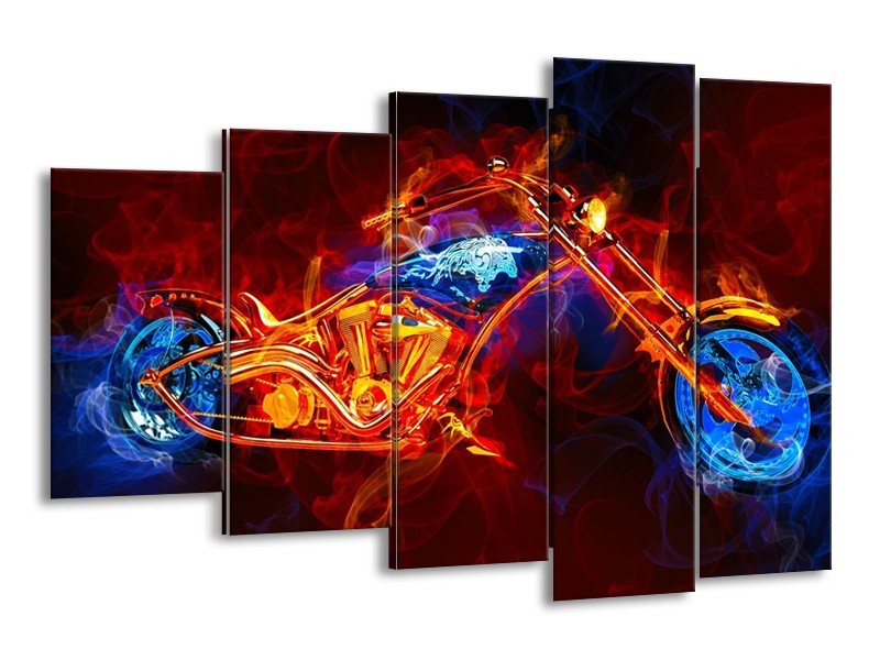 Canvas schilderij Motor | Rood, Blauw, Rood | 150x100cm 5Luik