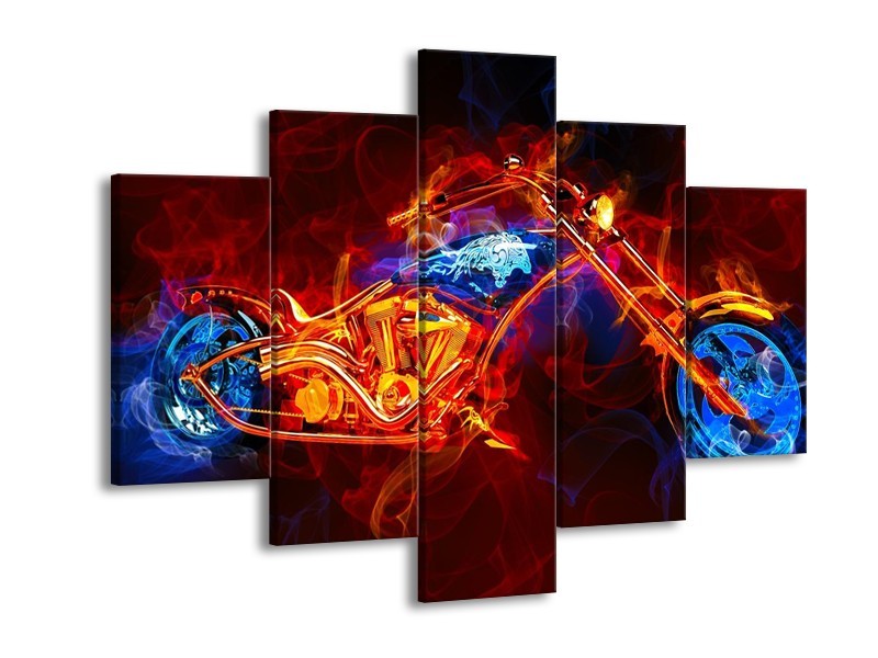 Canvas schilderij Motor | Rood, Blauw, Rood | 150x105cm 5Luik