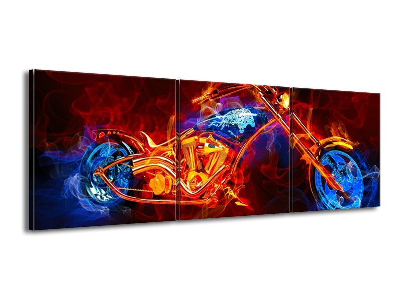 Canvas schilderij Motor | Rood, Blauw, Rood | 150x50cm 3Luik