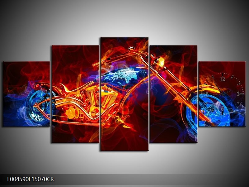 Klok schilderij Motor | Rood, Blauw, Rood | 150x70cm 5Luik
