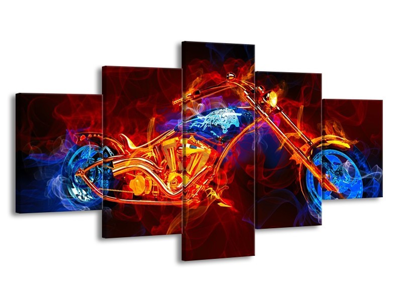 Canvas schilderij Motor | Rood, Blauw, Rood | 150x80cm 5Luik