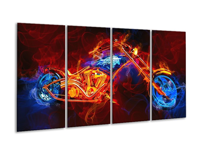 Canvas schilderij Motor | Rood, Blauw, Rood | 160x80cm 4Luik