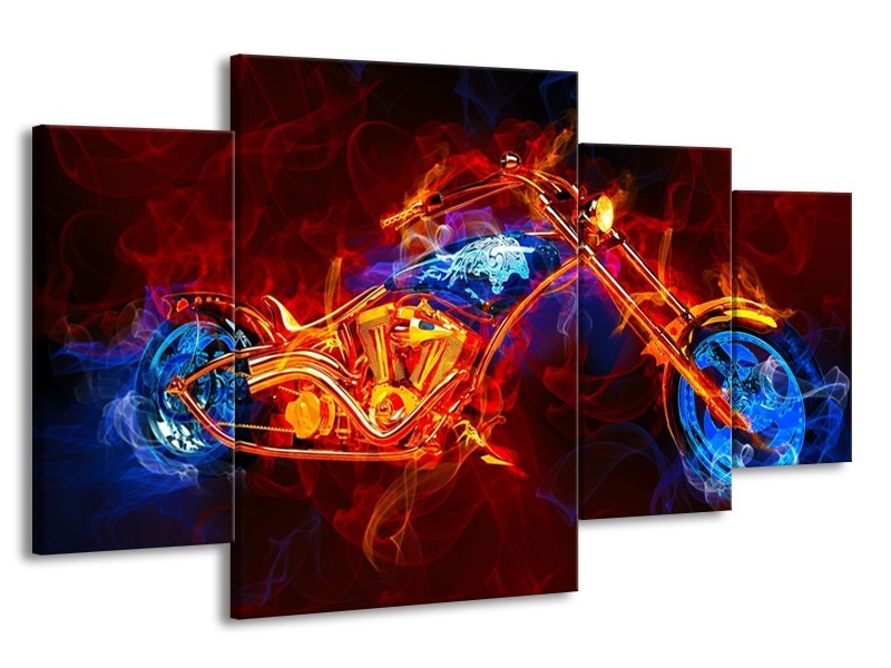 Canvas schilderij Motor | Rood, Blauw, Rood | 160x90cm 4Luik