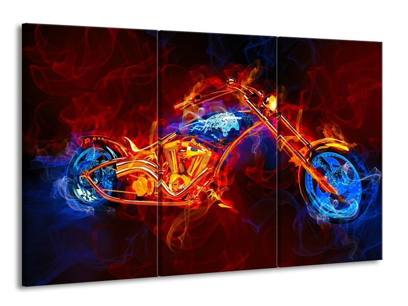 Canvas schilderij Motor | Rood, Blauw, Rood | 165x100cm 3Luik
