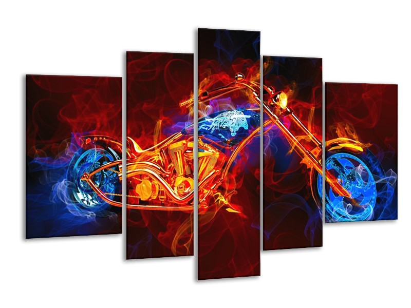 Canvas schilderij Motor | Rood, Blauw, Rood | 170x100cm 5Luik