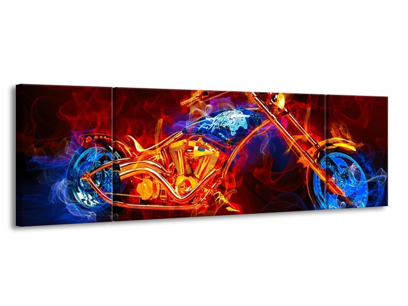 Glas schilderij Motor | Rood, Blauw, Rood | 170x50cm 3Luik
