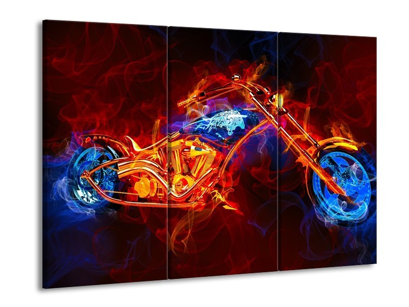 Canvas schilderij Motor | Rood, Blauw, Rood | 90x60cm 3Luik