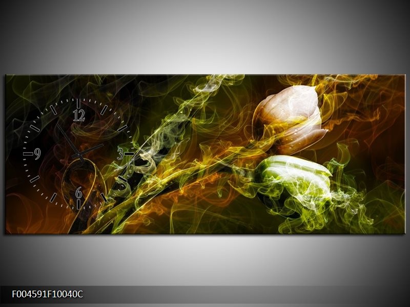 Klok schilderij Tulp | Groen, Geel, Zwart | 100x40cm 1Luik