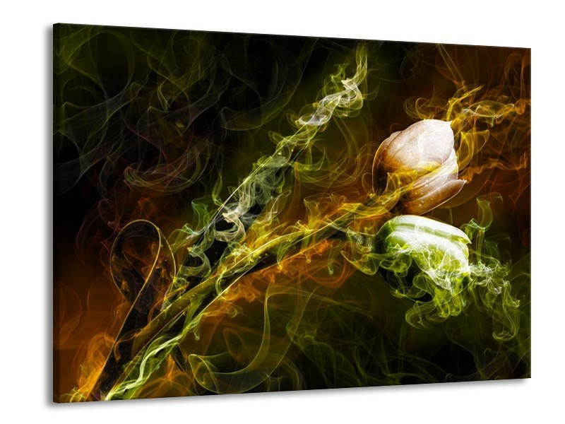 Canvas schilderij Tulp | Groen, Geel, Zwart | 100x70cm 1Luik