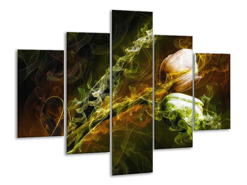 Glas schilderij Tulp | Groen, Geel, Zwart | 100x70cm 5Luik