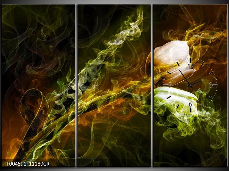 Klok schilderij Tulp | Groen, Geel, Zwart | 111x80cm 3Luik