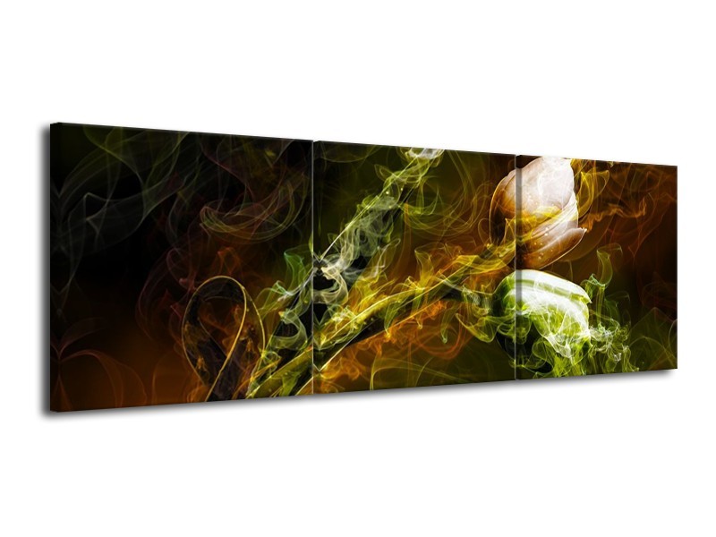 Canvas schilderij Tulp | Groen, Geel, Zwart | 120x40cm 3Luik