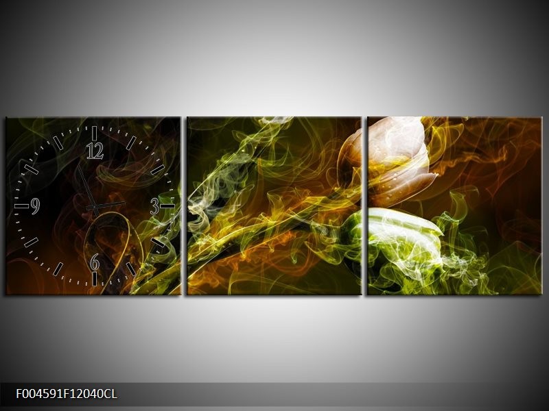 Klok schilderij Tulp | Groen, Geel, Zwart | 120x40cm 3Luik