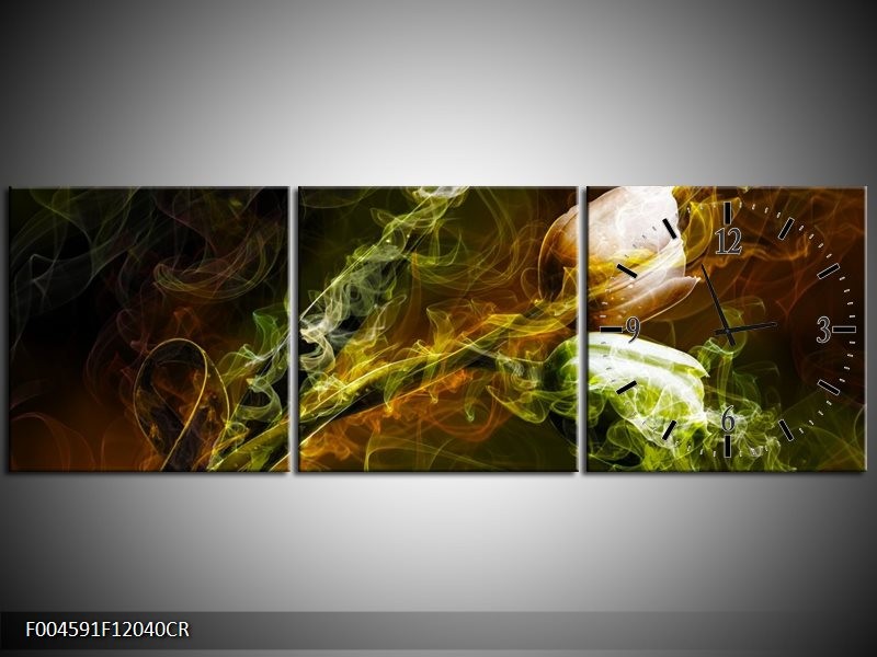 Klok schilderij Tulp | Groen, Geel, Zwart | 120x40cm 3Luik