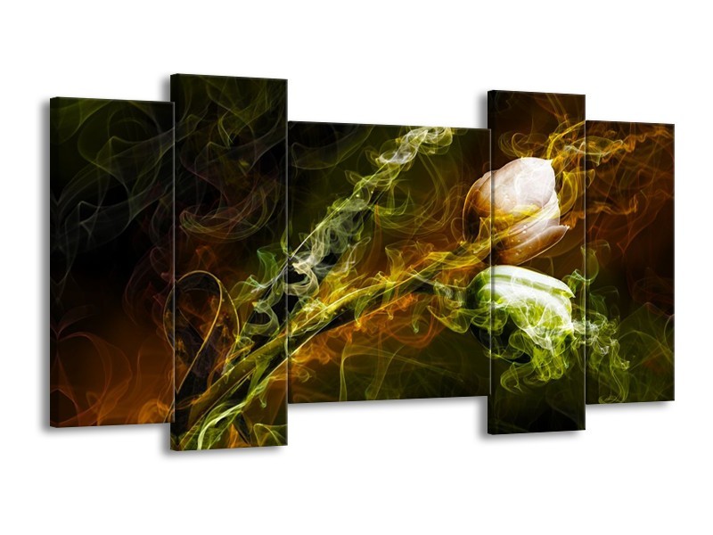Canvas schilderij Tulp | Groen, Geel, Zwart | 120x65 5Luik
