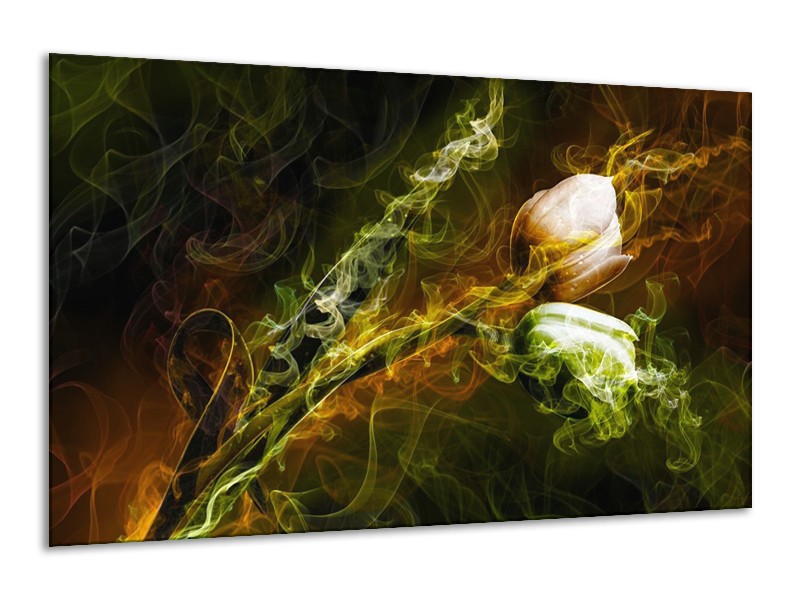 Canvas schilderij Tulp | Groen, Geel, Zwart | 120x70cm 1Luik