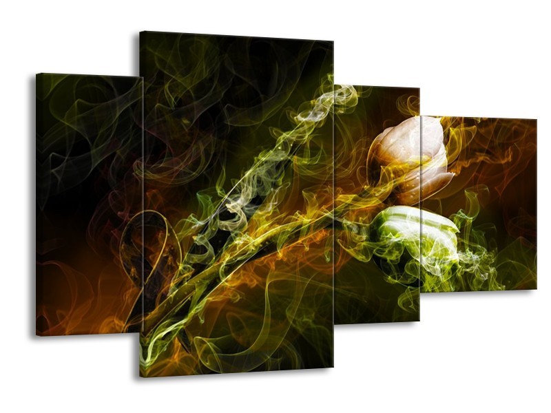 Glas schilderij Tulp | Groen, Geel, Zwart | 120x75cm 4Luik