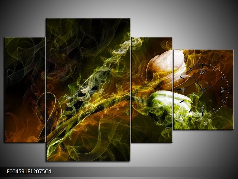 Klok schilderij Tulp | Groen, Geel, Zwart | 120x75cm 4Luik
