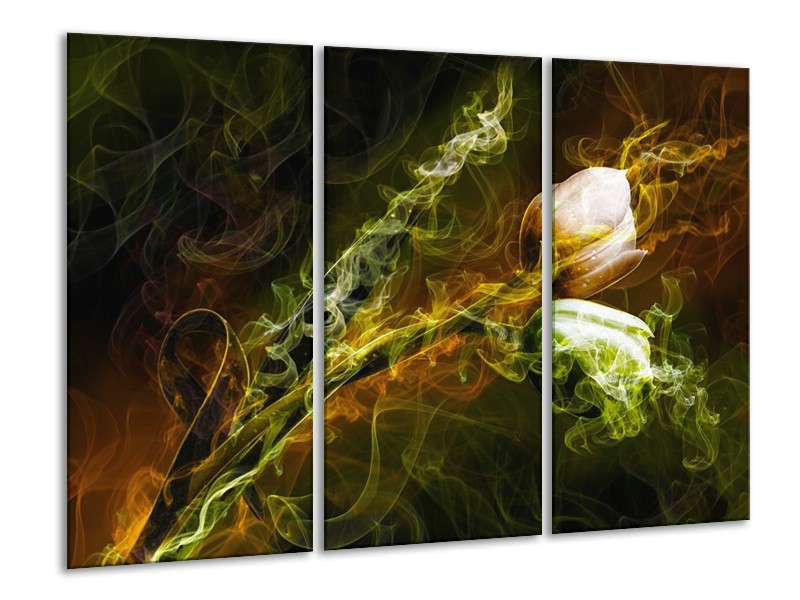 Canvas schilderij Tulp | Groen, Geel, Zwart | 120x80cm 3Luik