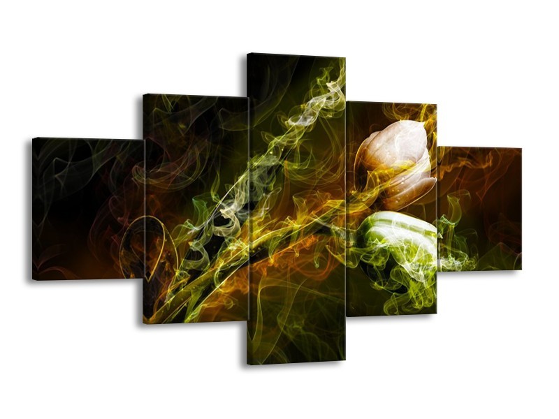 Glas schilderij Tulp | Groen, Geel, Zwart | 125x70cm 5Luik