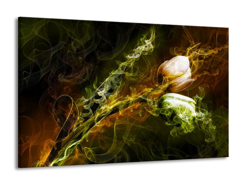 Canvas schilderij Tulp | Groen, Geel, Zwart | 140x90cm 1Luik
