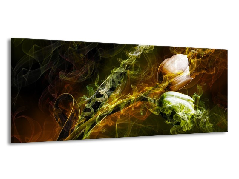 Canvas schilderij Tulp | Groen, Geel, Zwart | 145x58cm 1Luik