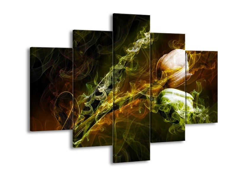Glas schilderij Tulp | Groen, Geel, Zwart | 150x105cm 5Luik